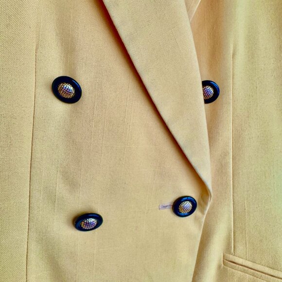 Vintage 90s Yellow and Navy Blazer - Picture 3 of 12